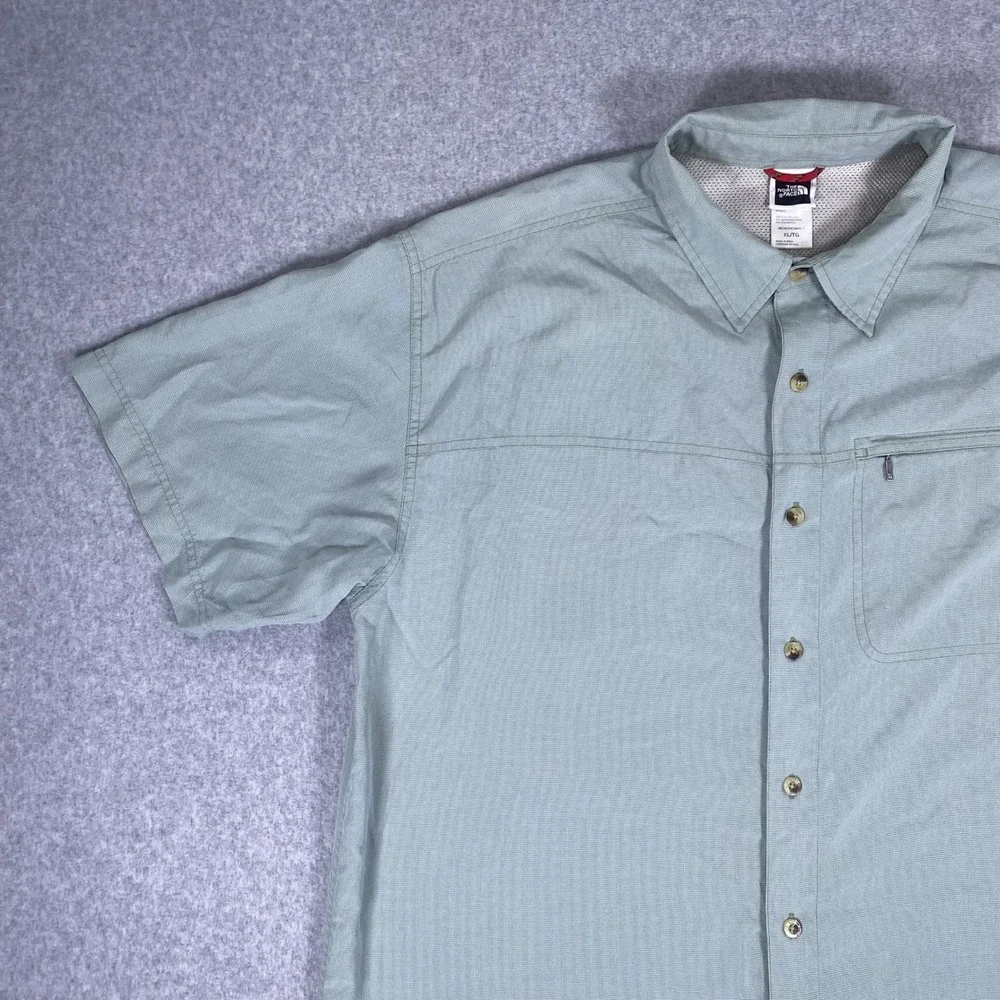 The North Face Button Up Shirt Mens XL Green Short Sleeve Hiking Vented